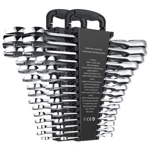 Jeu de clés à cliquet combinées de 30 pièces, SAE 1/4''-1'', métriques 8 mm, en acier Cr-V, avec support d'organisation - Product Image 2