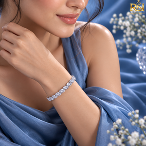 Pulsera de tenis con diamantes cultivados en laboratorio de corte marquesa, diseño de hoja y eslabones de eternidad |   Pulsera de Oro Sólido de 9K, 14K, 18K, Joyería Fina para la Muñeca - Product Image 4