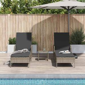 Chaise longue inclinable 3 pièces en polyrotin gris et gris foncé - Product Image 4