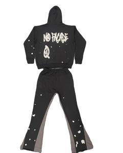 Ensemble deux pièces personnalisé délavé à l'acide adultes délavé Vintage survêtement de jogging sweat à capuche zippé jambe droite pantalon de survêtement évasé surdimensionné - Product Image 4