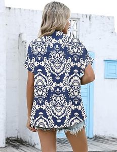 Camisa hawaiana elegante para mujer, con botones florales, holgada, para verano, playa, top informal - Product Image 2