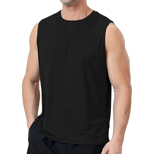 Camiseta sin Mangas para Hombre, Color Azul Claro, Cuello Redondo, Color Sólido, Secado Rápido, Tejido de Punto, Ropa Casual - Product Image 4