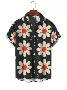 Chemise pour homme à imprimé floral, col rabattu, manches courtes, tricotée, décontractée, été, golf, mode, boutonnée, tee-shirt 140g - Product Image 3