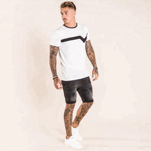 <b>Mens</b> Color Block White Black Diagonal Stripe Short Sleeve Cotton T-<b>Shirt</b> Custom Logo OEM ODM Wholesale Apparel - Product Image 2