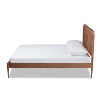 Lit plateforme en bois massif au design moderne, tête de lit classique à lattes, lit moelleux couleur naturelle, taille personnalisable pour chambre à coucher et hôtel