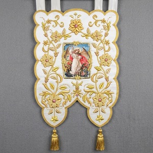 Bannière d'église personnalisée en satin blanc brodé or, service OEM gratuit, pour liturgie catholique, Archange Michel - Product Image 1