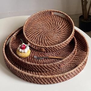Bandeja Redonda de Bambú Tejida a Mano, Ecológica, con Asa, Moderna y Lujosa, para Servir Comida, Organizador de Mesa - Product Image 3