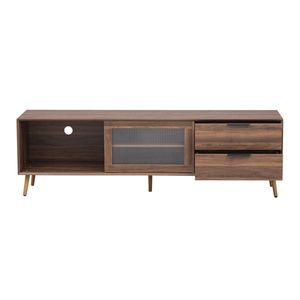 Meuble TV moderne 75+ pouces avec 2 portes vitrées et 2 tiroirs, centre de divertissement multimédia 70 pouces, armoire de rangement - Product Image 6