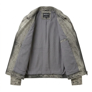 Acid Wash <b>Grey</b> Biker <b>Coat</b> Leather Patchwork Asymmetric Zip Outerwear Streetwear <b>Mens</b> Vintage Denim Motorcycle Jacket - Product Image 5