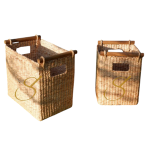 Handwoven Water Hyacinth <b>Basket</b> with Wooden Handles: <b>Rectangular</b> Storage - Product Image 2