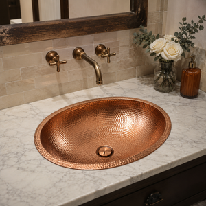Lavabo de Cobre Ovalado Martillado Hecho a Mano para Baño, Lavabo Empotrable para Hogar y Hotel, Fabricante Mayorista OEM ODM - Product Image 3