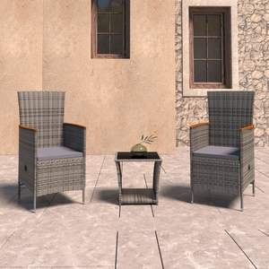 Ensemble de salon de jardin en polyrotin gris foncé avec coussins confortables - Product Image 1