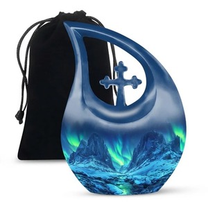 Urna de cremación de lágrima de ciervo de bosque verde de la mejor calidad para cenizas humanas Urna conmemorativa de Cruz hermosa con bolsa de terciopelo gratis - Product Image 6