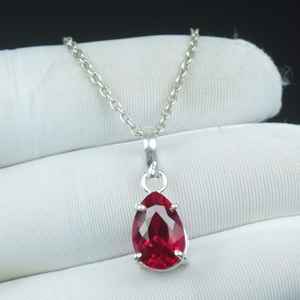 จี้รูปหยดน้ำทับทิมสีแดงสดใสไร้ตำหนิ เงินแท้ 925 สไตล์วินเทจ สร้อยคอ ของขวัญวันเกิด วันวาเลนไทน์ - Product Image 1