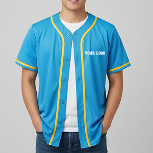 Maillot de baseball bleu pour homme avec logo personnalisé, manches courtes, boutons sur le devant, évacuation de l'humidité, coupe classique, toutes saisons, impression sublimée - Product Image 1