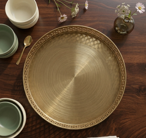 Gold Metal Cutout Serving Tray Round <b>Decorative</b> <b>Plate</b> Geometric Gifting Dinnerware for Home - Product Image 5