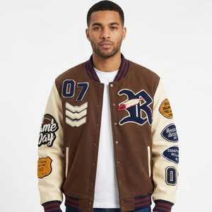 Custom Vintage Men Varsity Letterman Jacket High Quality <b>Felt</b> Wool Leather Sleeve Oversized Embroidery Chenille Patch Bomber Jac - Product Image 1