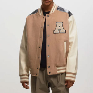 เสื้อแจ็คเก็ตวาร์ซิตี้สีขาวสำหรับผู้ชาย ทรงปกติ ติดกระดุมด้านหน้า ปักตัวอักษร A สไตล์พรีปปี้ เหมาะสำหรับใส่ในฤดูใบไม้ร่วง - Product Image 3