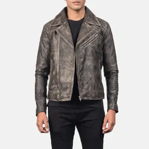 Danny Quilted Brown <b>Leather</b> Breathable Stand Collar Zipper Closure Biker <b>Jacket</b>-Vintage Motorcycle <b>Jacket</b> for <b>Men</b> - Product Image 3
