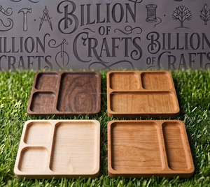 Plateau de rangement rectangulaire en bois à 3 compartiments, design minimaliste, plateau de service alimentaire non fini, utilisation sur table - Product Image 6
