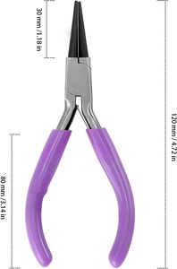 Ensemble de 8 pinces à bec rond miniatures en acier inoxydable de 4,5 pouces, outils de fabrication de bijoux, outils de bricolage, poignée violette, double ressort, kit de perlage artisanal - Product Image 5