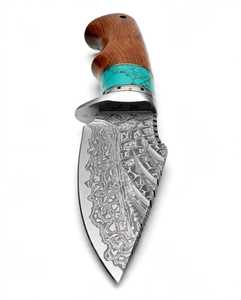 Couteau utilitaire en acier Damas forgé à la main sur mesure avec manche en bois dur et pierre turquoise, disponible en version OEM, qualité DIY - Product Image 5