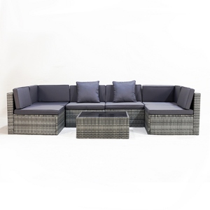 Ensemble de canapés de jardin modernes en plastique imperméable pour villa, parc, patio, trois places, modulaire, 4 coussins - Product Image 5