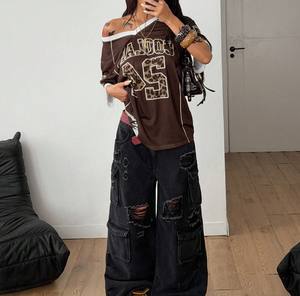 Maillot de football américain surdimensionné en maille imprimé léopard Y2K pour femme, streetwear marron avec numéro graphique, personnalisable OEM en gros - Product Image 6