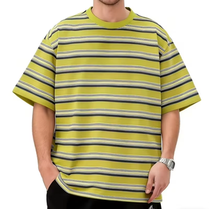 Camiseta de Jersey a Rayas Casual para Hombre, Talla Grande, Transpirable, de Verano, Manga Corta, Verde y Blanco, Rayas Horizontales, Ligera y Holgada - Product Image 1