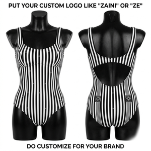 Women Bikini 190 GSM Premium Polyester Black White Custom Embroidery Print <b>Heat</b> Transfer Logo High Waist Plunge <b>Neck</b> 2-Piece Set - Product Image 1