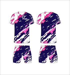 Conjunto de Camiseta de Fútbol Sublimada Ferocious Clothing, Diseño de Remolinos Rosa y Azul, Cuello en V, Manga Corta, Absorbe la Humedad, Unisex para Adultos - Product Image 1