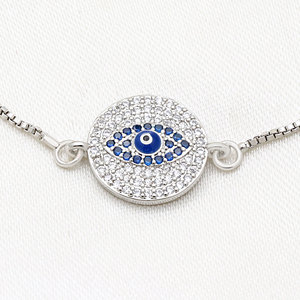 Bracelet en argent sterling 925 avec œil porte-bonheur et zircon cubique pour femme, chaîne coulissante réglable, bijou de protection en zircon cubique bleu - Product Image 2