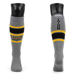 Premium 320 GSM Polyester Nylon Blend Ice Hockey <b>Socks</b> Purple White Striped Rib Knit Jacquard Logo Custom - Product Image 5