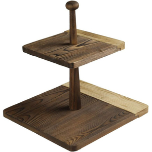 Support à gâteau carré en bois à 2 niveaux, design premium, présentoir à cupcakes, plateau de service pour desserts, pour fêtes et décoration de cuisine - Product Image 1