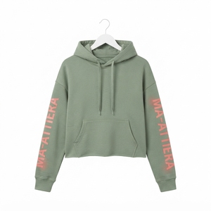 Custom Women <b>Sage</b> Green Hoodie Cropped Pullover Sweatshirt Long Sleeve Graphic Streetwear Casual Fashion Apparel - Product Image 5