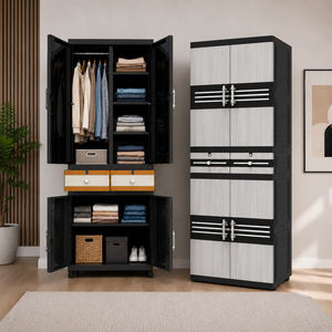 Naiba Drawer Fit Plastic <b>Wardrobe</b> Cabinet Gray with Drawer, Shelves & Hanger for Clothing Storage Bedroom Furniture - Product Image 1