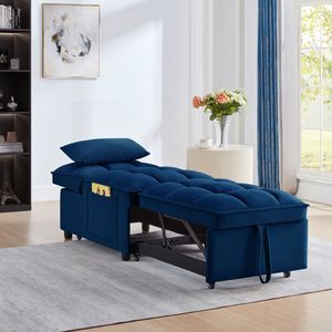 Divano letto singolo 4-in-1 Navy con schienale regolabile Tufted cuscini convertibili Chaise Lounge tasche portaoggetti multifunzionali - Product Image 3