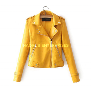 Chaqueta de cuero PU para mujer, abrigo corto con cremallera y cuello vuelto - Product Image 1