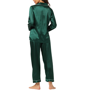 Ensemble de pyjama de salon boutonné en satin respirant pour femmes vêtements de nuit doux avec motif solide pour l'été, l'automne et le printemps - Product Image 6