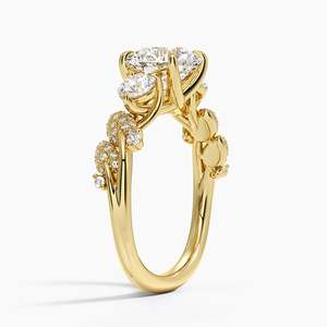 Canopy Three <b>Stone</b> Moissanite Round Cut Engagement <b>Ring</b> Prong Setting 14K Gold Plated Silver Floral Accent GRA Certificate - Product Image 2