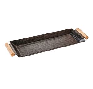 Bandeja de Servir Vintage de Metal Negro con Asas de Madera de Mango, Rectangular, Decorativa, para Té y Café, para el Hogar y la Cocina - Product Image 1