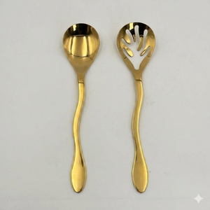 Ensemble de cuillères et fourchettes à salade dorées en métal, ustensiles de service pour table à manger, couverts décoratifs - Product Image 1