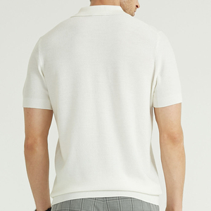 Polo en tricot blanc à manches courtes pour homme, couleur unie, respirant, coupe classique, col rabattu, style décontracté chic - Product Image 2