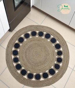 Jermatz Round Jute Rug Natural Brown Braided Non-Slip Rubber Backing <b>Kitchen</b> Floor <b>Mat</b> Modern Style Spot Clean - Product Image 3