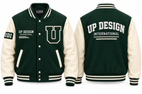 Veste universitaire verte personnalisée avec manches crème, veste de baseball brodée, veste bomber streetwear premium pour le collège