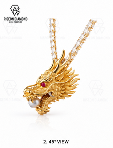 Imperial Dragon Pendant <b>Necklace</b> 18K Yellow Gold Pearl <b>Ruby</b> Eye Emerald Cut Diamond Chain Luxury Statement Jewelry Gift - Product Image 5