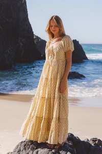 Wholesale Women Boho Floral Maxi <b>Dress</b> Short Sleeve Square Neck <b>Loose</b> Fit Casual Cotton Hand Print <b>Dress</b> - Product Image 4