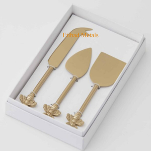 Antique Brass Hammered <b>Cheese</b> Knives <b>Set</b> of 3 <b>Cheese</b> Knives Stainless Steel with Brass Handle Bea <b>Cheese</b> Knives <b>Set</b> of 3 - Product Image 2