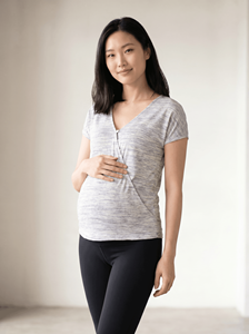 Haut d'allaitement d'été Bmama à boutons avant, respirant et rafraîchissant, chemise d'allaitement à manches courtes pour la grossesse, vente en gros - Product Image 6