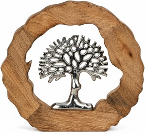 Escultura de Árbol de Metal Rústico sobre Base de Madera para Decoración de Mesa, Arte para Sala de Estar, Artesanía en Madera Hecha a Mano, Diseño de Follaje - Product Image 1
